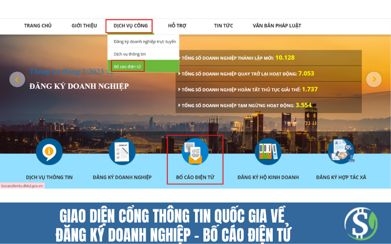 Giao diện Cổng thông tin quốc gia về đăng ký doanh nghiệp - Bố cáo điện tử